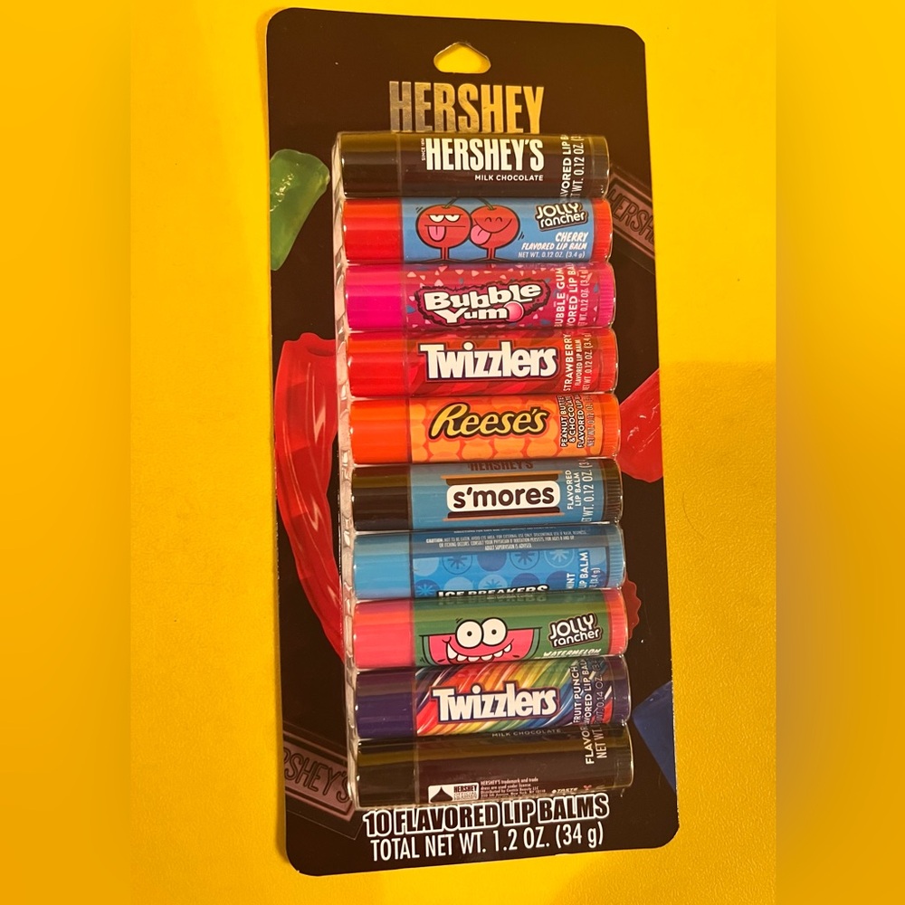LIP BALM HERSHEY’s CANDY Flavor Scented 10 piece set Bubble Yum Reese’s s’mores